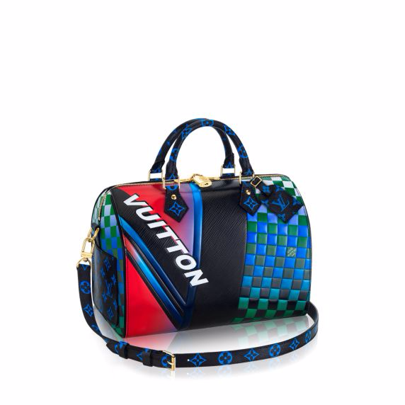 Louis Vuitton BleuFuchsia Race Print Speedy Bandouliere 30 Bag